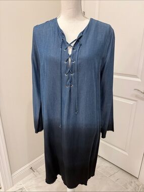 Fifteen Twenty Blue to Black Ombre Lace-Up Shirtdress